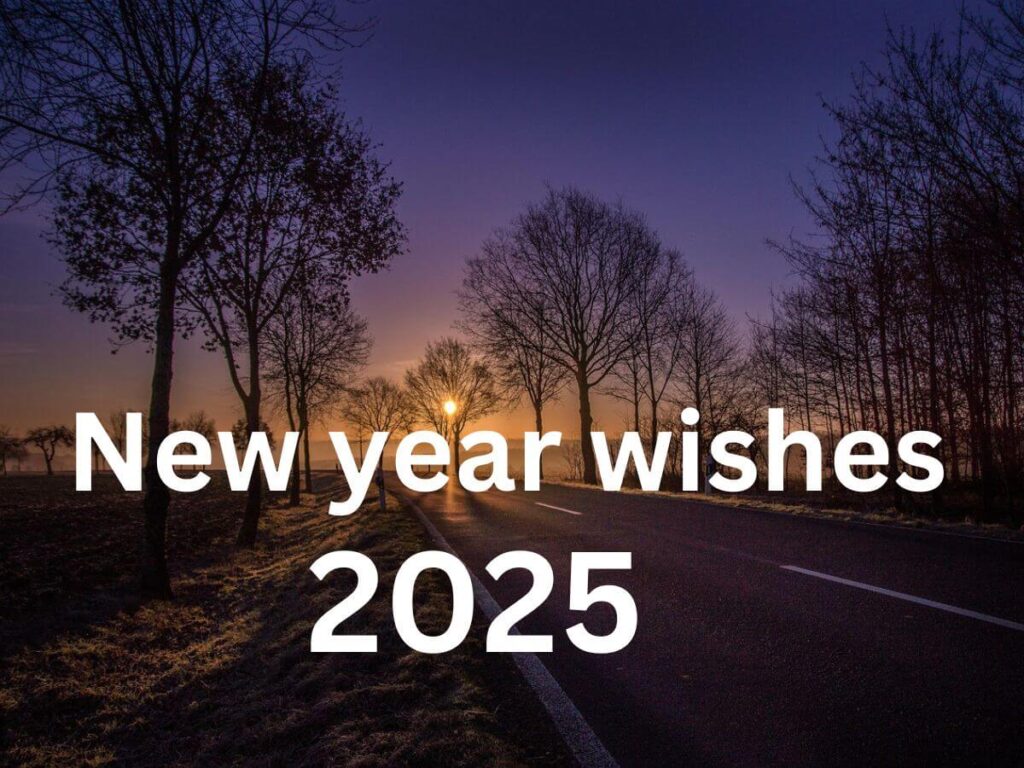 Happy new year wishes 2025 with nature and sunrise in the background