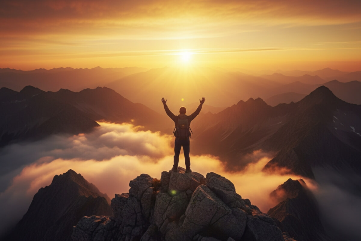 Success after failure - person celebrating achievement through growth mindset and perseverance